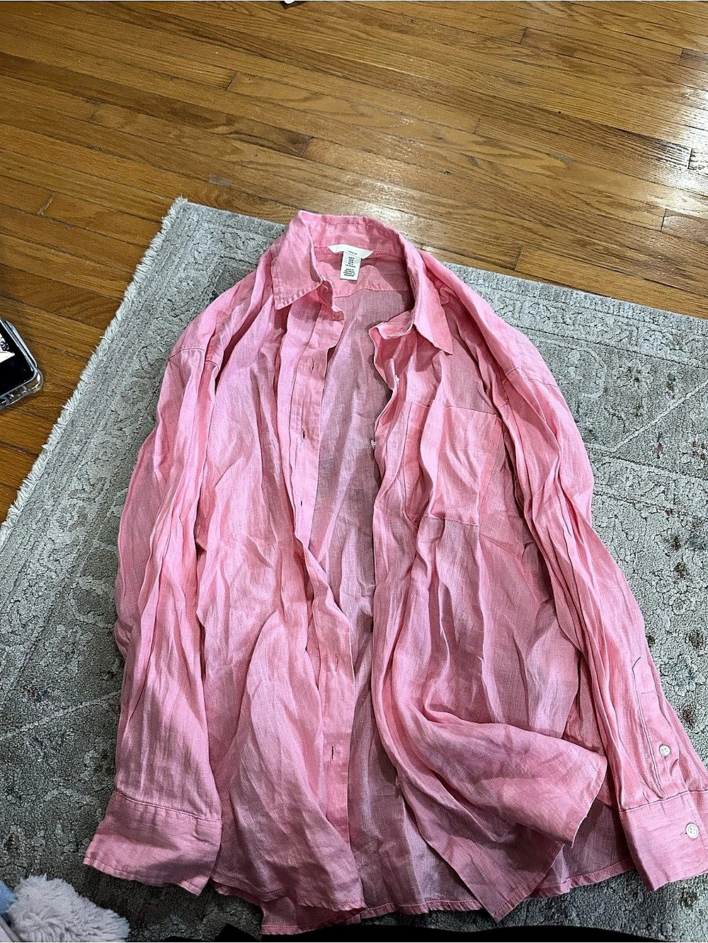 Linen/Lin Linen Button Down Shirt in Pink Size Medium